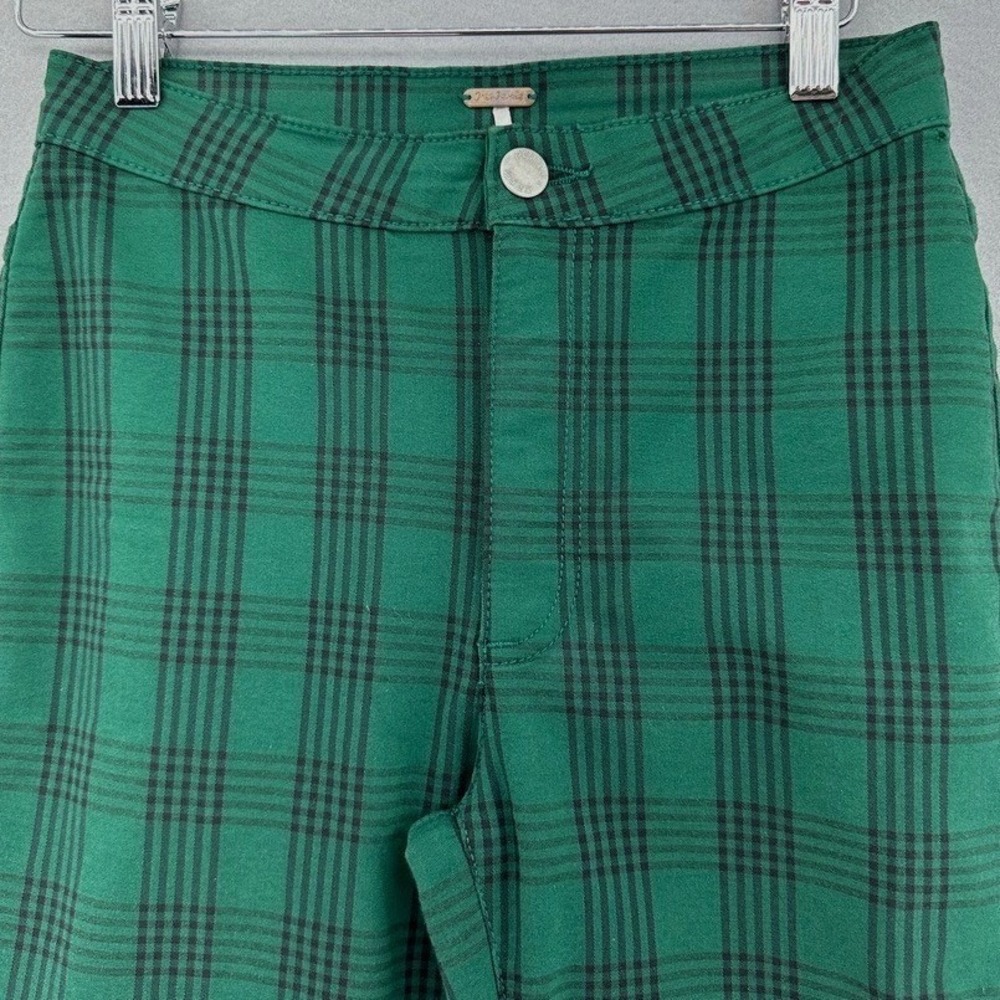 Free People Green Plaid Skinny Pants High Rise Check Trousers SZ 25 Punk Retro